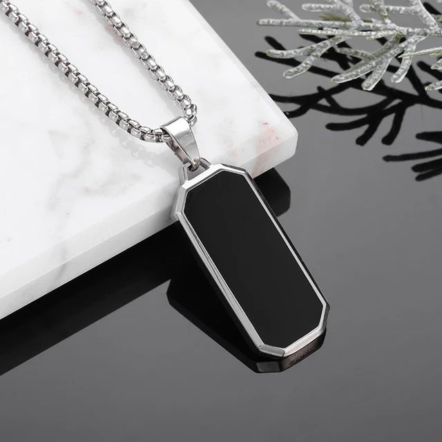 Black Square Pendant Stainless Steel Necklace Men