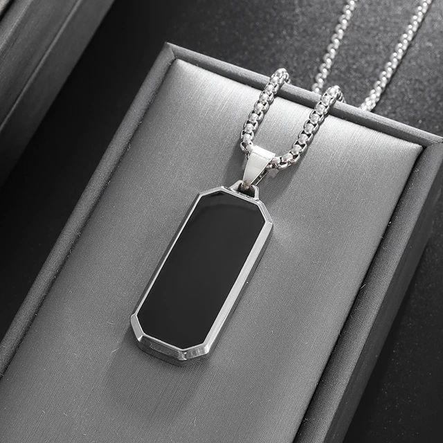 Black Square Pendant Stainless Steel Necklace Men